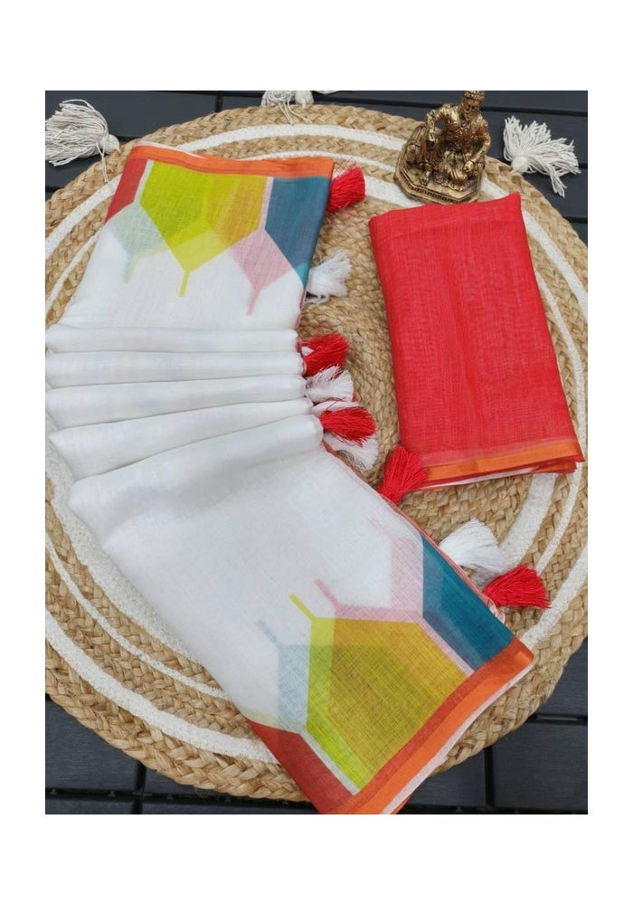 Malishka Export Linen Cotton Digital Print Saree for Women - Image 1